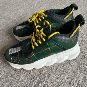 Versace Men's Chain Reaction 2 Chainz Green Plaid Sneakers - US